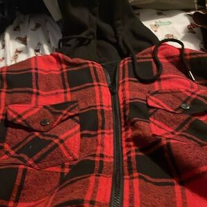 Red and black check zip up